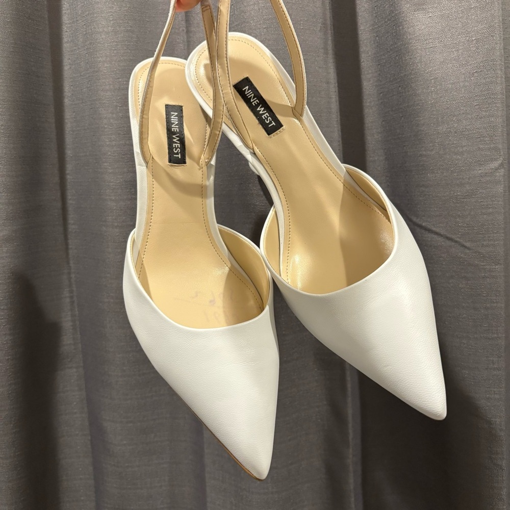 Nine West White Sling Back Pointed Toe Heels
